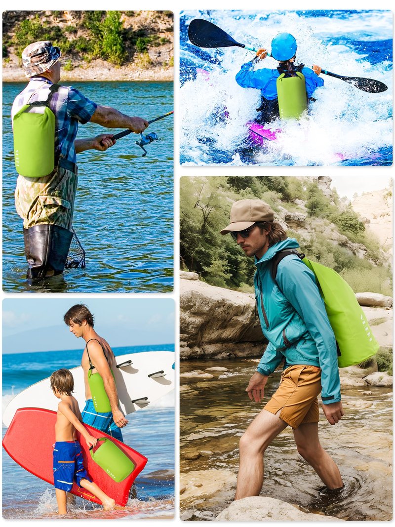 HEETA Waterproof Dry Bag for Women Men, Roll Top Lightweight Dry Storage Bag Backpack with Emergency Whistle for Travel, Kayaking, Boating, Camping, Beach, Cruise Ship Essentials (Lemon Green, 10L)