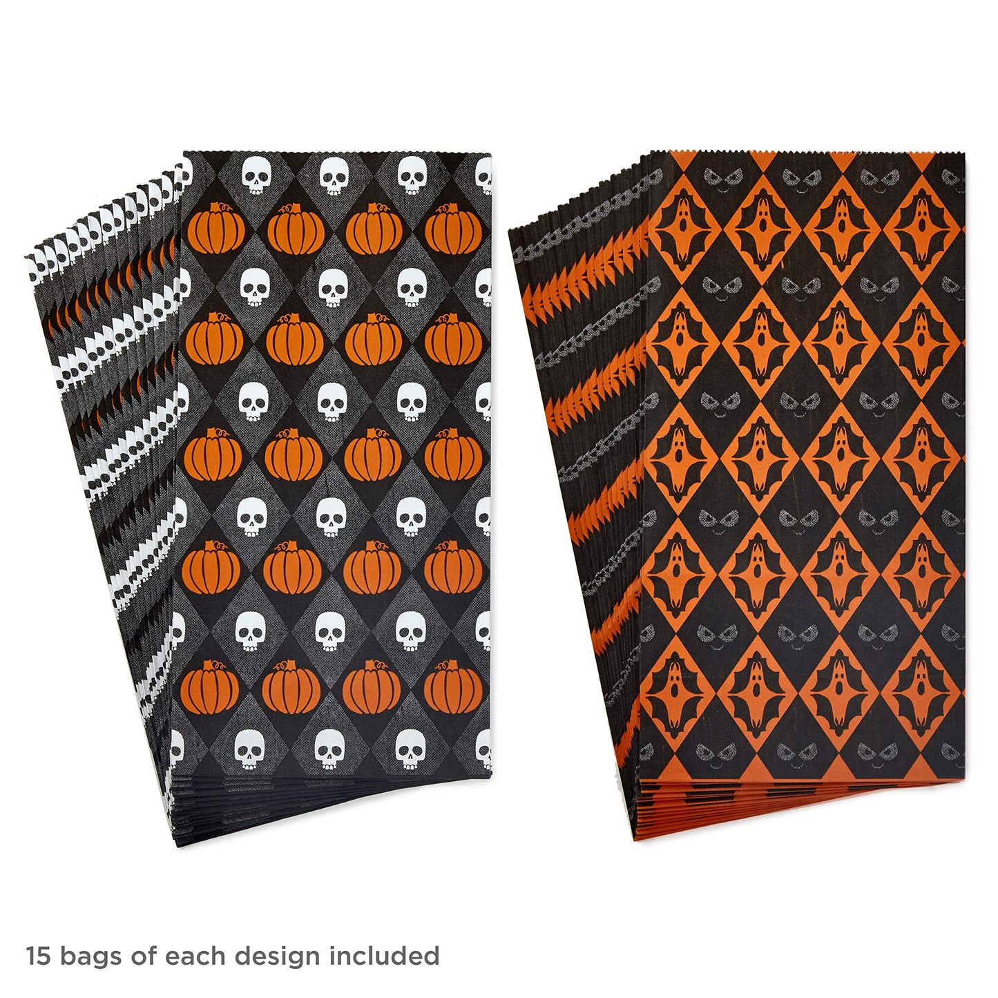 Hallmark Halloween Party Favor and Wrapped Treat Bags (30 Ct., Skulls and Pumpkins, Ghosts and Eyes) for Trick or Treating, Class Parties, Luminaries, Crafts, Día de los Muertos