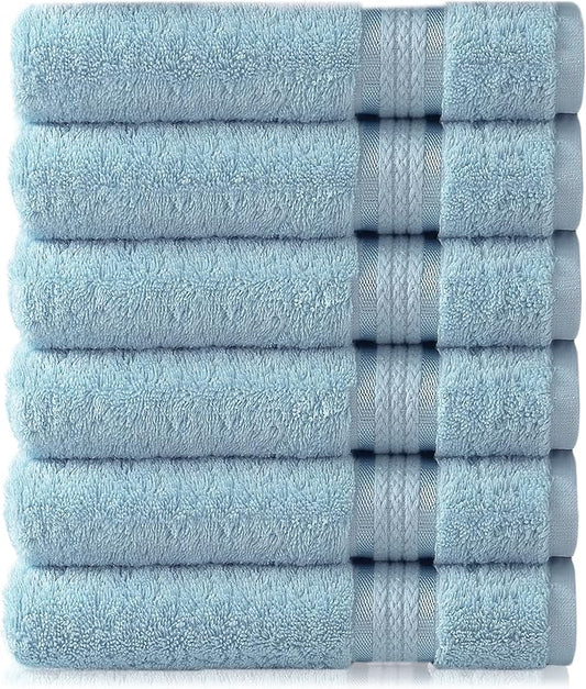 Cotton Craft - 6 Pack - Ultra Soft Extra Large Hand Towels 16x28 Light Blue -