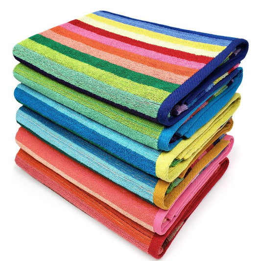 Kaufman Colored Classic Multi-Color Stripe Towel - Oversized Towels for Beach & Pool - Soft & Absorbent Towels for Versatile Use - Large Cotton Towel for Adults & Kids 30" x 60" - 6 Pack (Old Version)