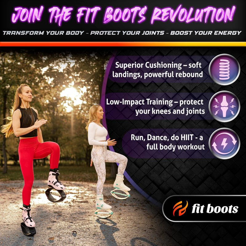 FIT BOOTS for Women Exercise - Premium Moon Shoes for Jumping, Kangaroo Shoes for Training, Cardio & Fun, Joint-Friendly, Rebounder Jumps Boots for Adults & Kids, Bouncy Workout (Pink-XS-100/150Lbs)