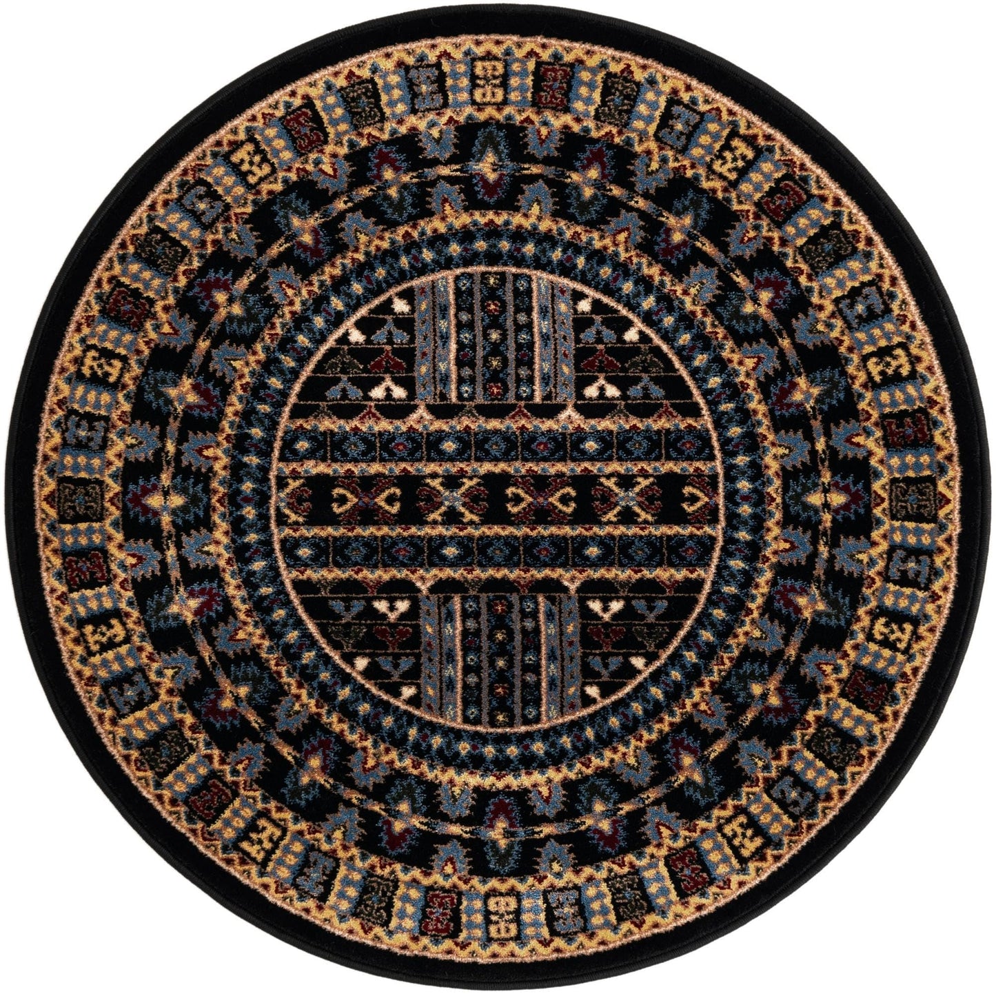 Rugs.com Bokhara Collection Rug – 3 Ft Round Black Medium-Pile Rug Perfect for Kitchens, Dining Rooms