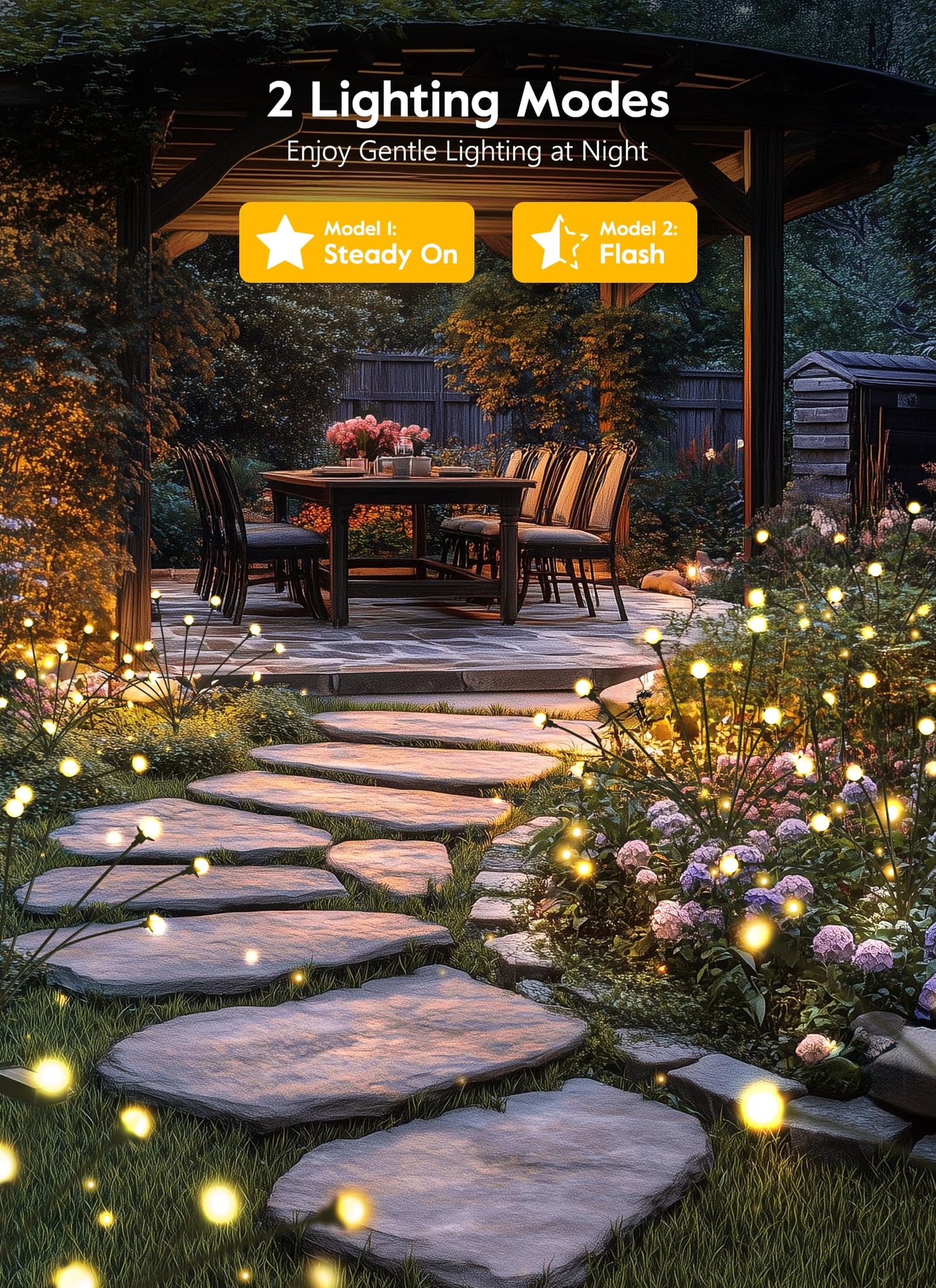 Brightown Solar Garden Lights - 4 Pack 48 LED Firefly Lights with 2 Lighting Mode, Sway by Wind, Waterproof Solar Light for Outdoor Outside Yard, Warm White