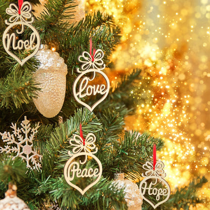 18 Pieces Christmas Wooden Hollow Ornament Tree Decorations Wooden Hollow Letter Religious Christmas Tree Hanging Pendant Decor Xmas Holiday Hanging Crafts