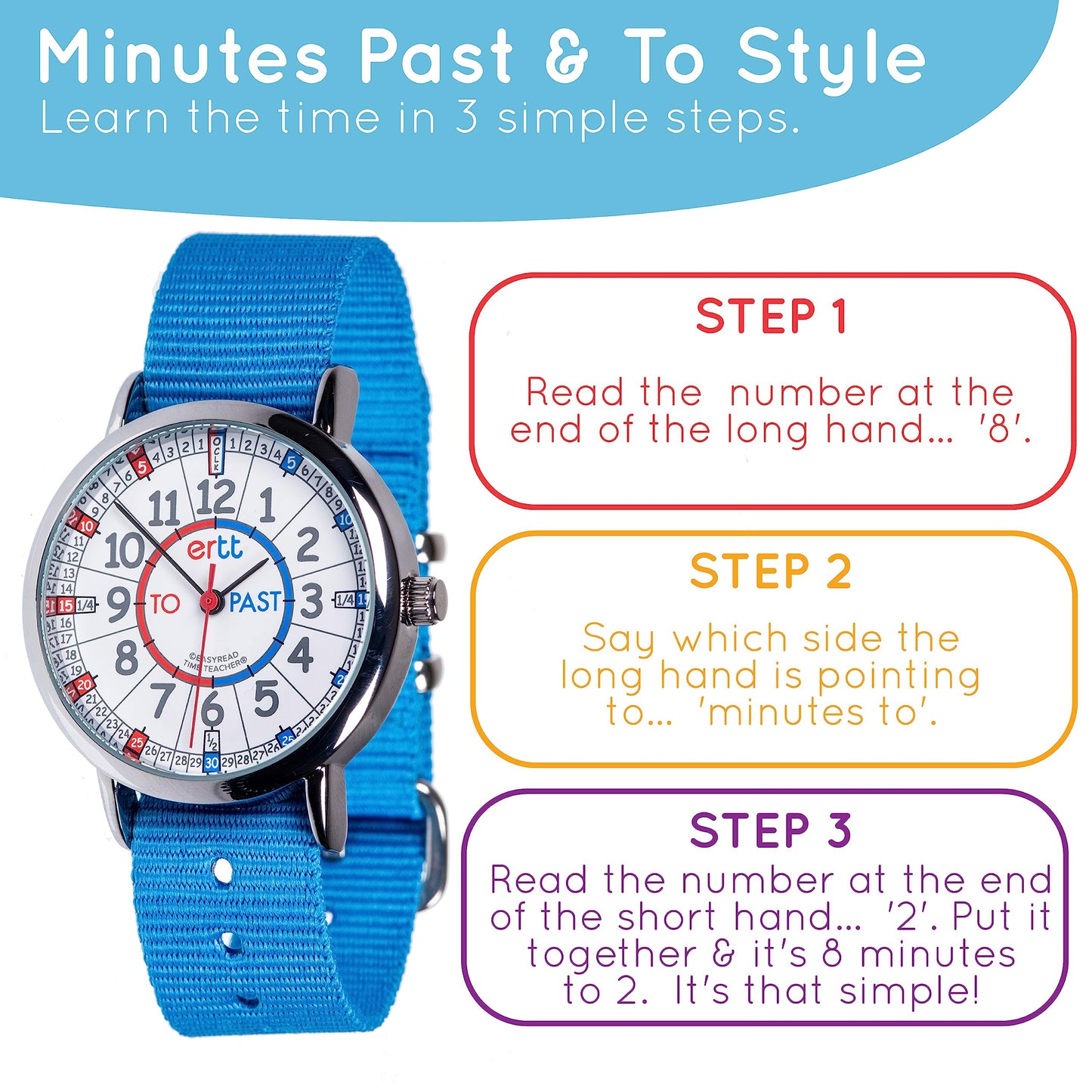 ertt EasyRead Kids Time Teacher Watch - Kids Gifts - Watches for Boys & Girls - Children's Watch Analogue - Kids Watches for Boys Ages 5-7 - Learn to Tell The Time - 3 Step Educational Watch