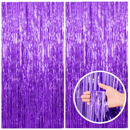 2 Pack Purple Backdrop Tinsel Streamers Foil Fringe Backdrop Halloween Party Decorations Purple Backdrop Curtain Birthday Graduation Bachelorette Christmas New Year Party Decorations