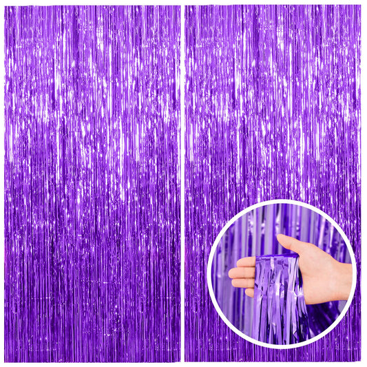 2 Pack Purple Backdrop Tinsel Streamers Foil Fringe Backdrop Halloween Party Decorations Purple Backdrop Curtain Birthday Graduation Bachelorette Christmas New Year Party Decorations