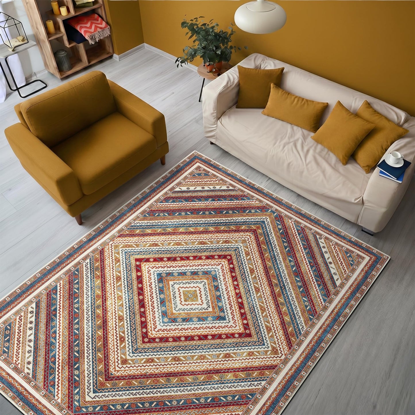 Keen Home Design 5x7 Rug - Machine Washable Area Rug with Non-Slip Backing, Ideal for Living Room, Dining Room, Bedroom - Vintage, Easy Clean, Durable, Low Pile Rug - (5' x 7')