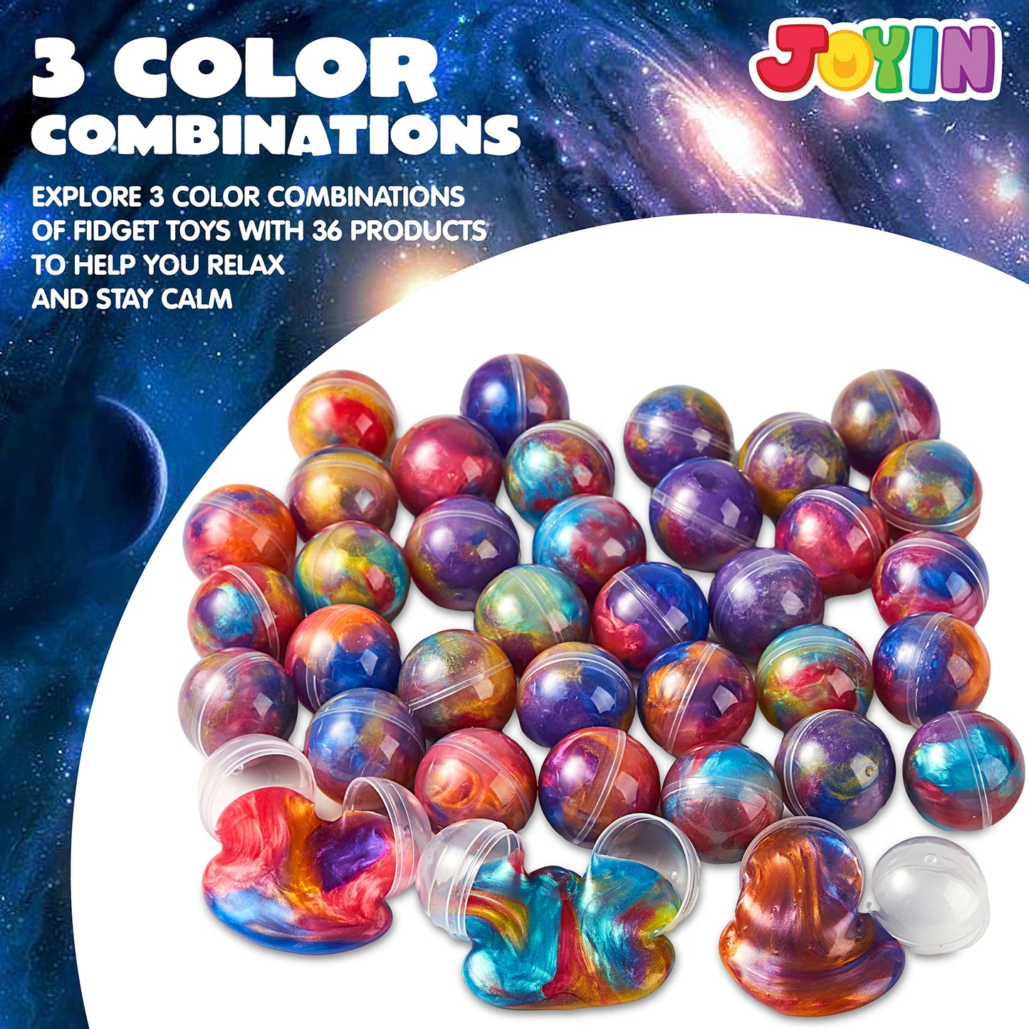 JOYIN Slime Party Favors, 36 Pack Galaxy Slime Ball - Stretchy, Non-Sticky, Mess-Free, Stress Relief, and Safe - Toys for Girls and Boys - Classroom Reward, Party Supplies