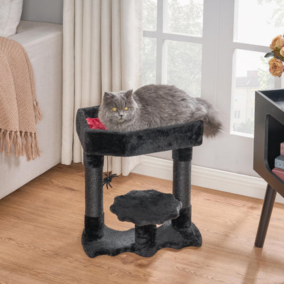 BEWISHOME Cat Tree Tower for Indoor Gothic Cat Trees with Coffin Bed, Halloween Cat House with Scratching Posts, Cat Shelves with Spider Toy, Spooky Coffin Black with Red, Small MMJ91R