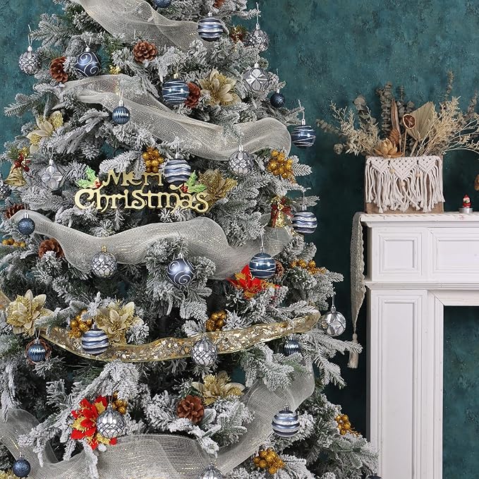 100Pcs Christmas Balls Ornaments Set, Shatterproof Christmas Decorations with Hand-held Gift Package for Xmas Tree/Holiday/Wedding/Holiday/Party Decor (Silver&Blue)