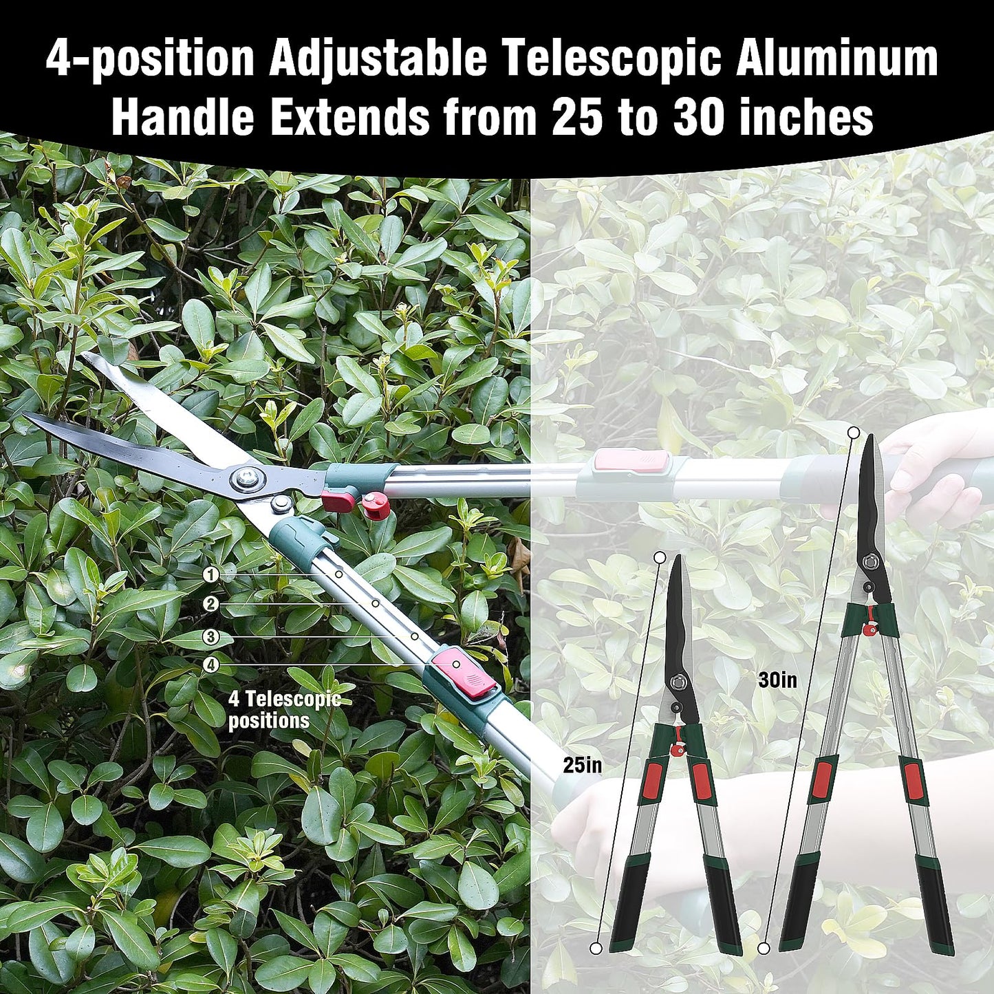 GARTOL 3-Piece Garden Tool Set - Bypass Lopper, Hedge Shears, Pruning Shears with Telescopic Aluminum Handles, Extendable Heavy-Duty Branch Cutters, Garden Clippers for Branches, Shrubs, and Hedges