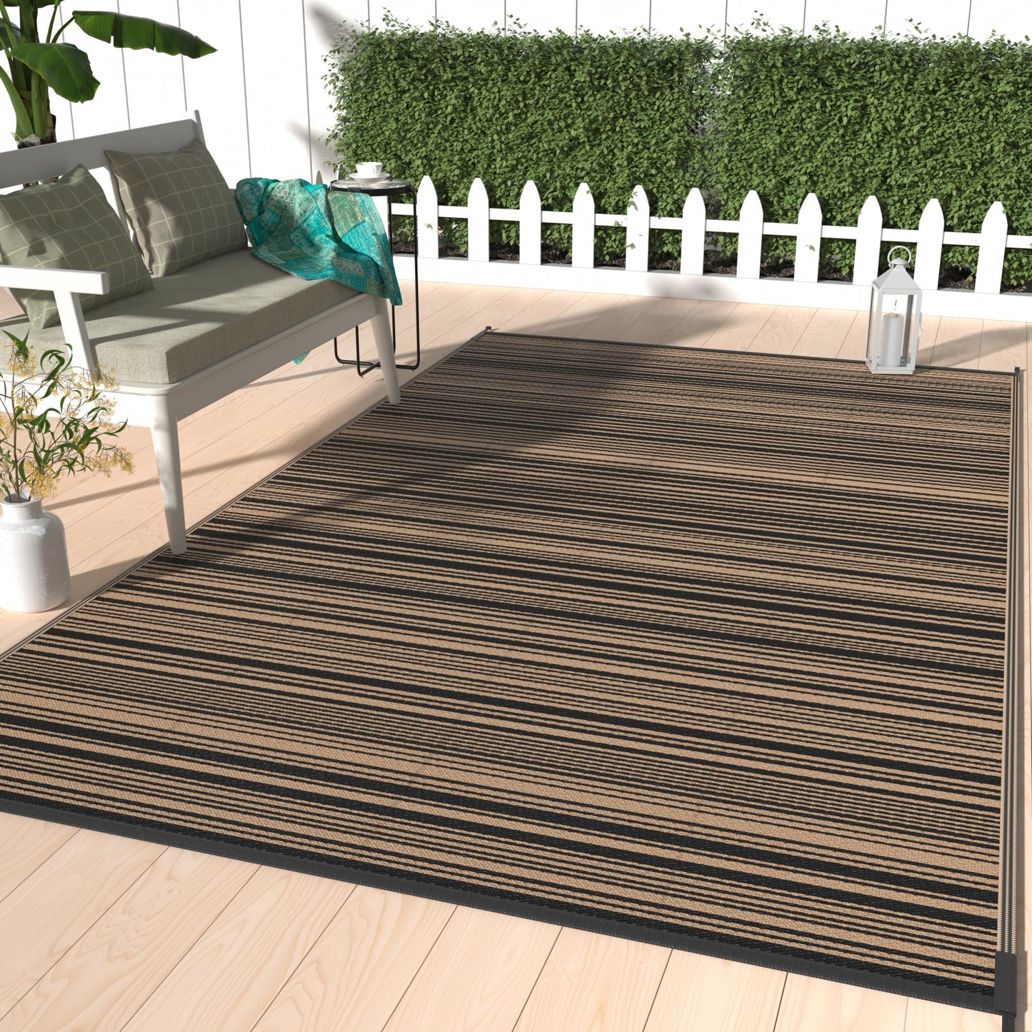 GENIMO Outdoor Rug for Patio Clearance, 5'x8' Reversible Plastic Straw Rugs, Lightweight Waterproof RV Camping Mat for Camper, Balcony, Deck, Backyard, Picnic, BlackBrown