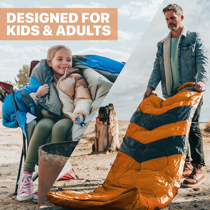 MalloMe Sleeping Bags for Adults Cold Weather & Warm - Backpacking Camping Sleeping Bag for Kids, Girls, Boys - Lightweight Camping Essentials Gear Accessories Hiking Sleep Must Haves Single & Double
