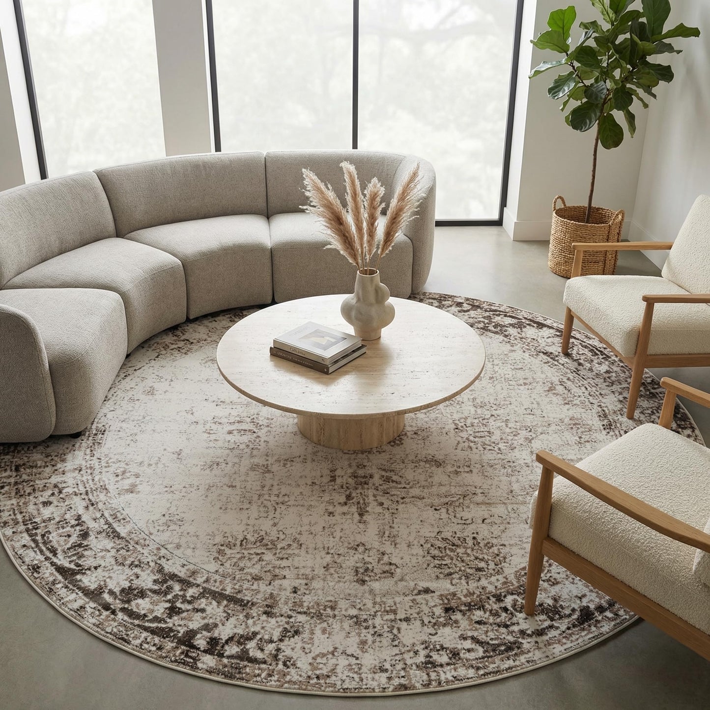 Unique Loom Sofia Collection Area Rug - Casino (7' 1" Round, Beige/ Tan)