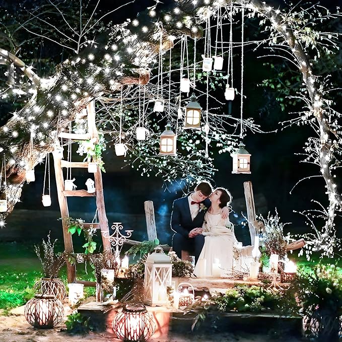 KNONEW 203FT Outdoor Christmas Fairy Lights Plug in,600 LED String Lights Outdoor Waterproof 8 Modes Memory Times for Wedding Bedroom Walls Garden Trees Decoration(Cool White)