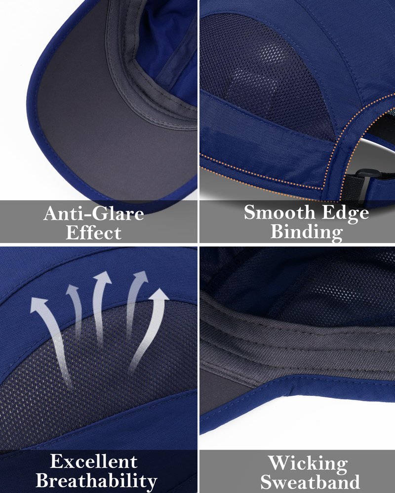 GADIEMKENSD Cooling Running Hat Quick Dry Summer Baseball Cap UPF50+ Sports Sun Caps Breathable Mesh Trucker Dad Hats Unstructured for Golf Tennis Hiking Gym Camp American Blue M/L 7-7 1/2