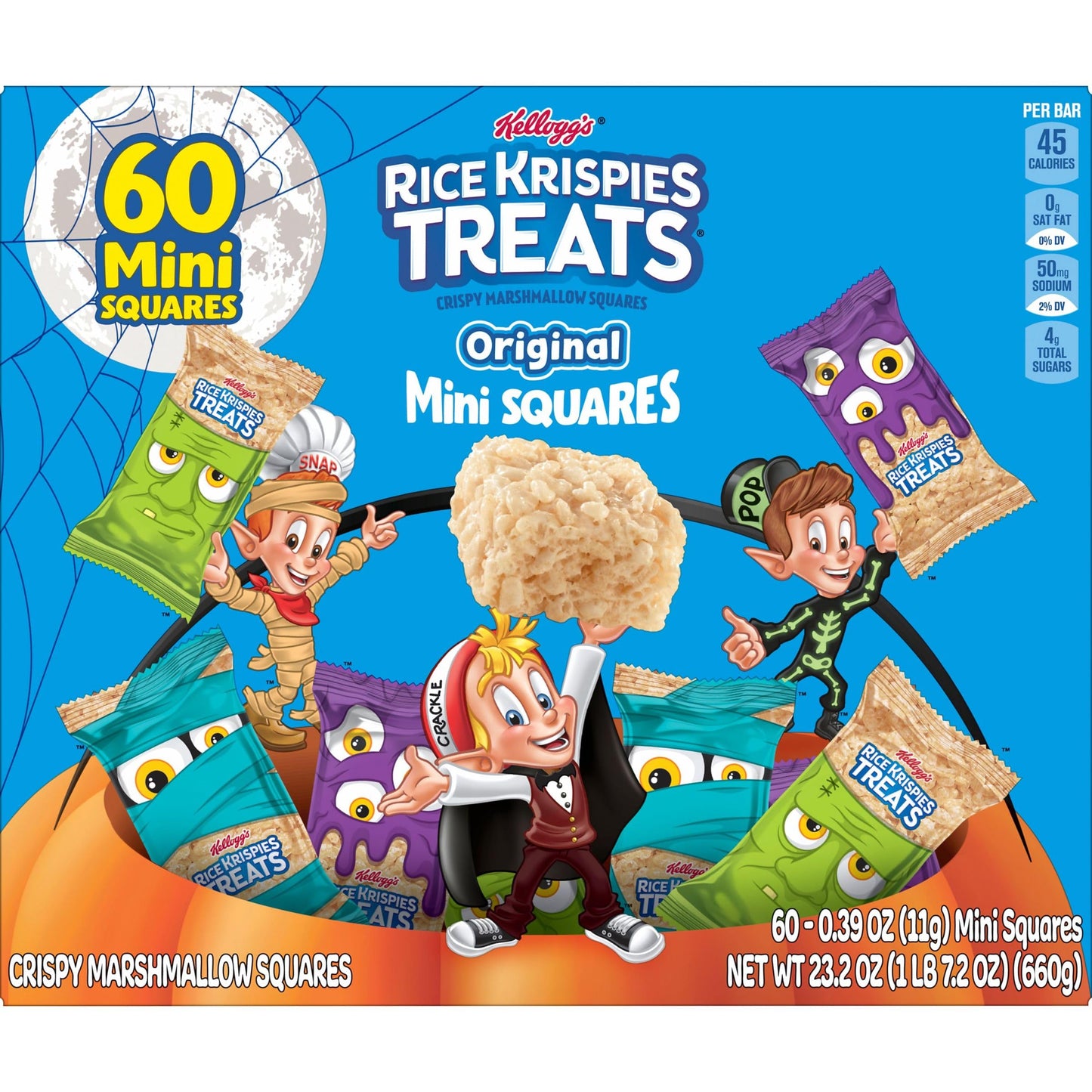 Rice Krispies Treats Crispy Mini Marshmallow Squares, Trick-or-Treat Snacks, Halloween Pack, Original, 23.2oz Box (60 Bars)