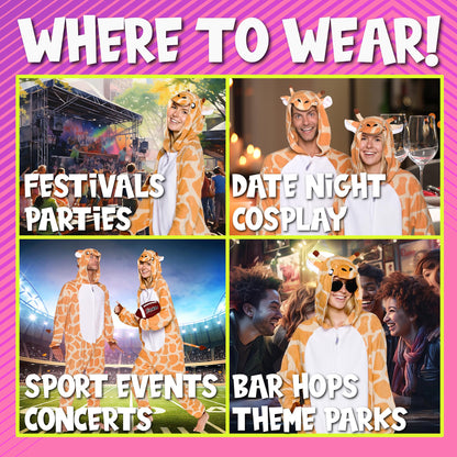 Funziez! Slim Fit Adult Onesie - Animal Halloween Costume - Plush Unisex One Piece Cosplay Suit for Women and Men