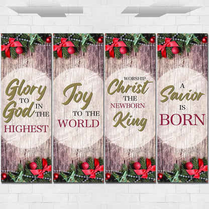 Hosuly 4 Pcs Christmas Church Banners with Scripture Church Banners for Sanctuary Wall Worship Holiday Inspirational Religious Praise Hanging Signs for Xmas Decor