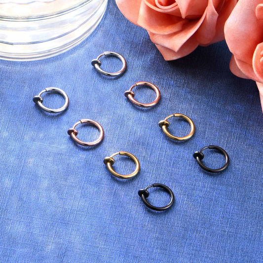 FECTAS 8pcs Fake Nose Lip Earring Ring Hoop Stainless Steel Non Pierced Clip On Piercing Body Jewellery