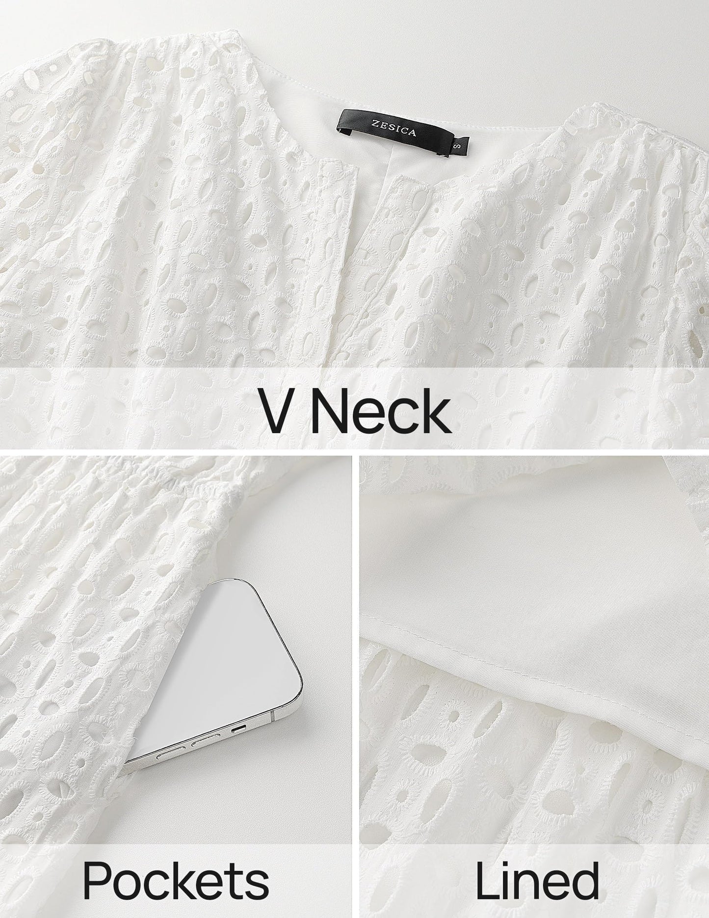ZESICA Women's 2025 Summer Short Sleeve Maxi Dress Casual V Neck Hollow Out Eyelet Ruffle Swing A Line Long Dresses,White,Small
