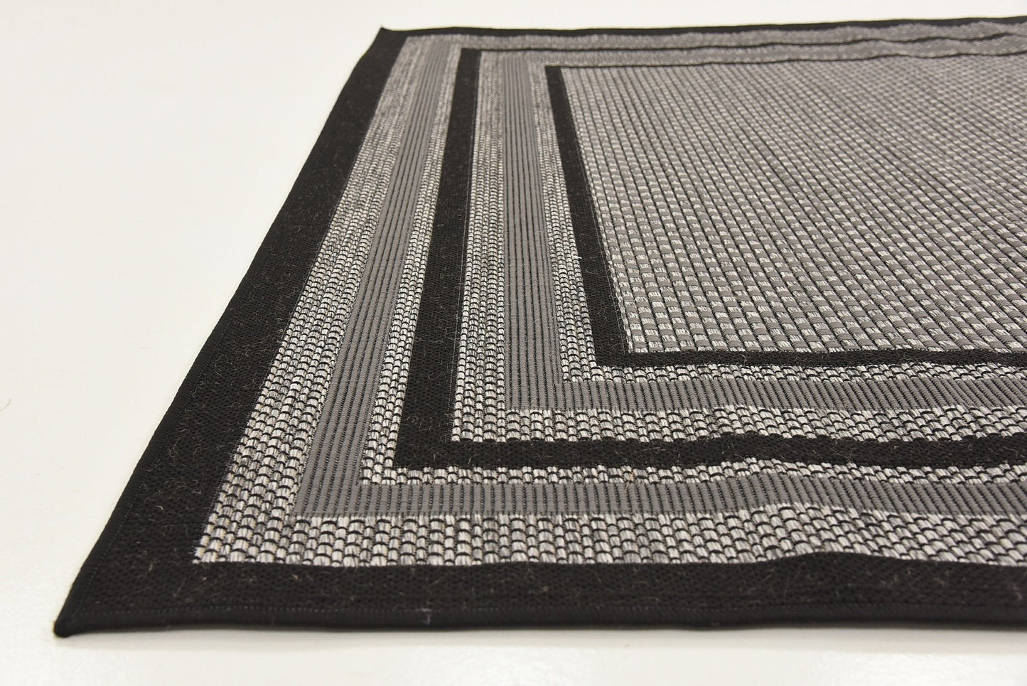 Unique Loom Outdoor Border Collection Area Rug - Multi Border (6' Square, Gray/ Black)