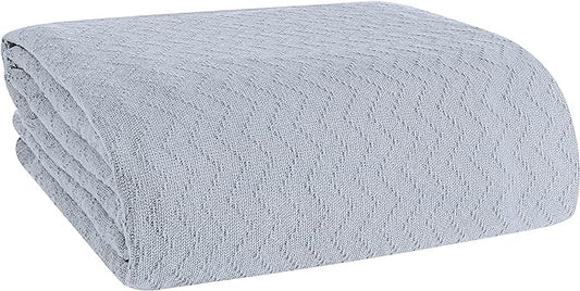 BELIZZI HOME 100% Cotton Bed Blanket, Breathable Thermal Blanket Twin Size, Soft Chevron 60''x90'', Perfect for Layering Any All Season, Light Grey