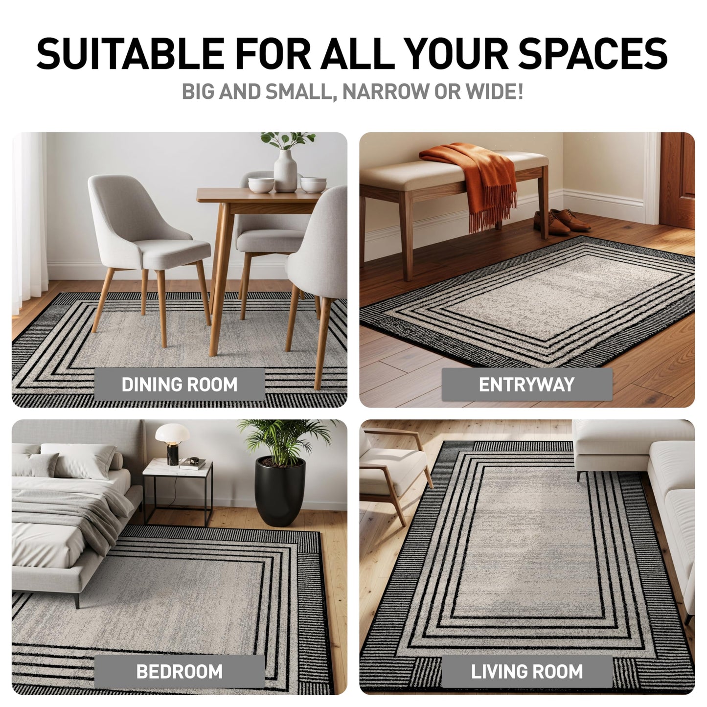 Rugshop Contemporary Geometric Bordered Indoor Area Rug for Living Room,Bedroom,Kitchen Rug Low Pile Rug with Jute Backing 5' x 7' Cream