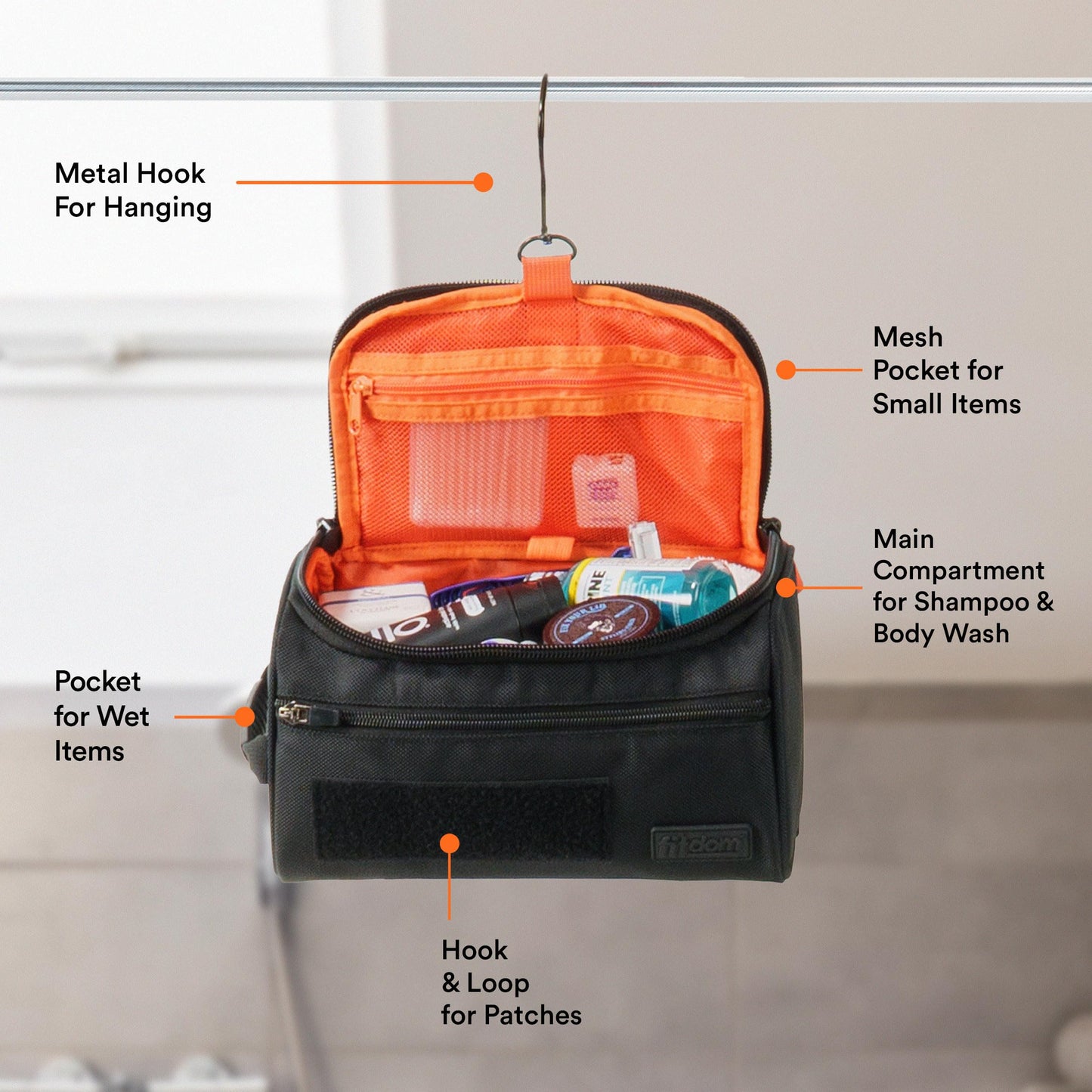 Fitdom Hanging Toiletry Bag Tactical Dopp Kit Case For Men. Perfect For Travel & Storage. Fits Large & Small Cosmetic, Clipper, Toothbrush, Shaving & Shower Care. Best Overnight Organizer