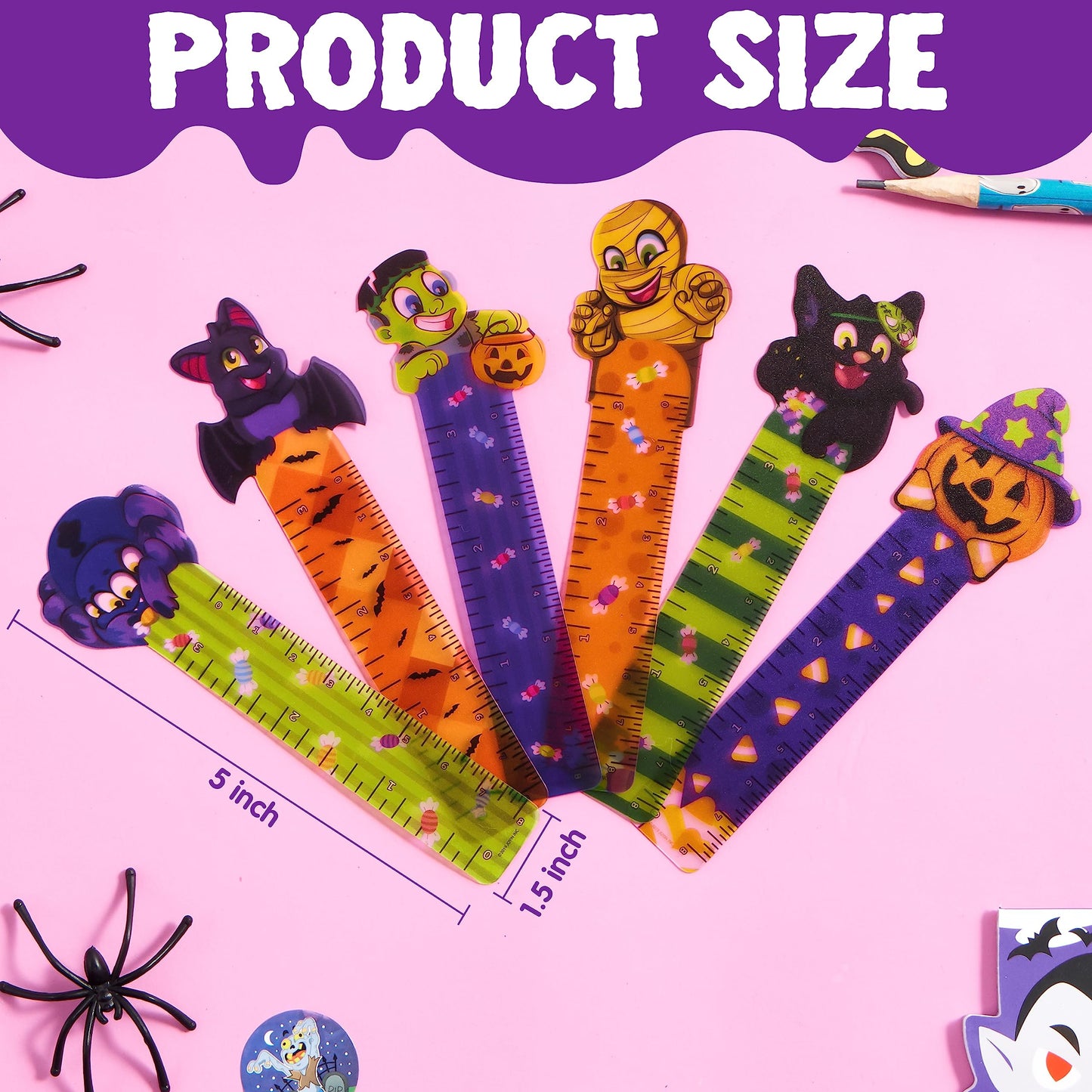 JOYIN 144 PCS Halloween Bookmark Rulers Party Favor Pack (6 Designs) with Halloween Themed Prints for Holiday Decorations, Goodies, Classroom Rewards, Goodie Bag Stuffer and Kids Trick or Treat Prizes