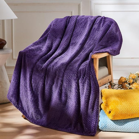 NEWCOSPLAY Super Soft Throw Blanket Dark Purple Premium Silky Flannel Fleece Leaves Pattern Lightweight Bed Blanket All Season Use (Dark Purple, Throw(50"x60"))