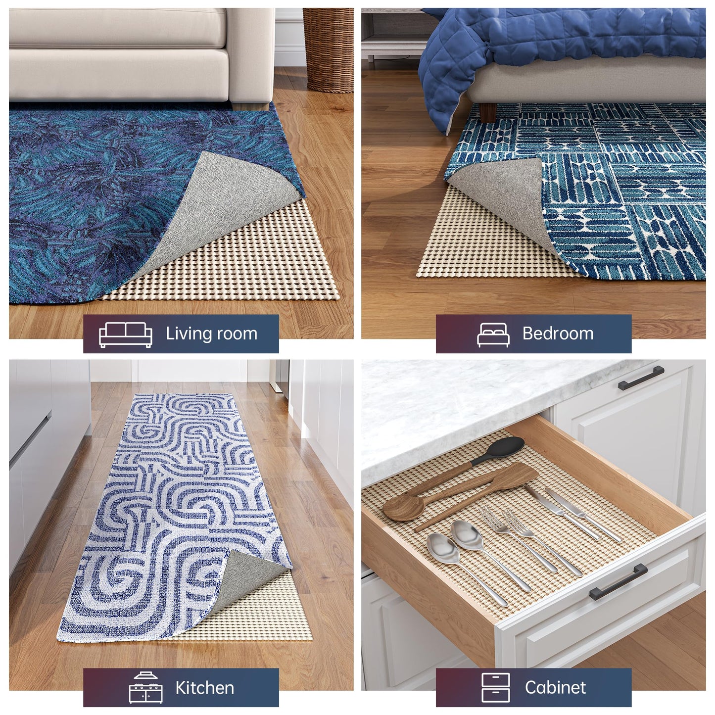 Jorvila Non-Slip Rug Pad Gripper 2x8 Feet, Thick Cushioned Carpet Pad for Hardwood Floors, Anti Skid Mat for Kitchen Hallway Runner, Strong Grip Drawer Shelf and Cabinet Liner