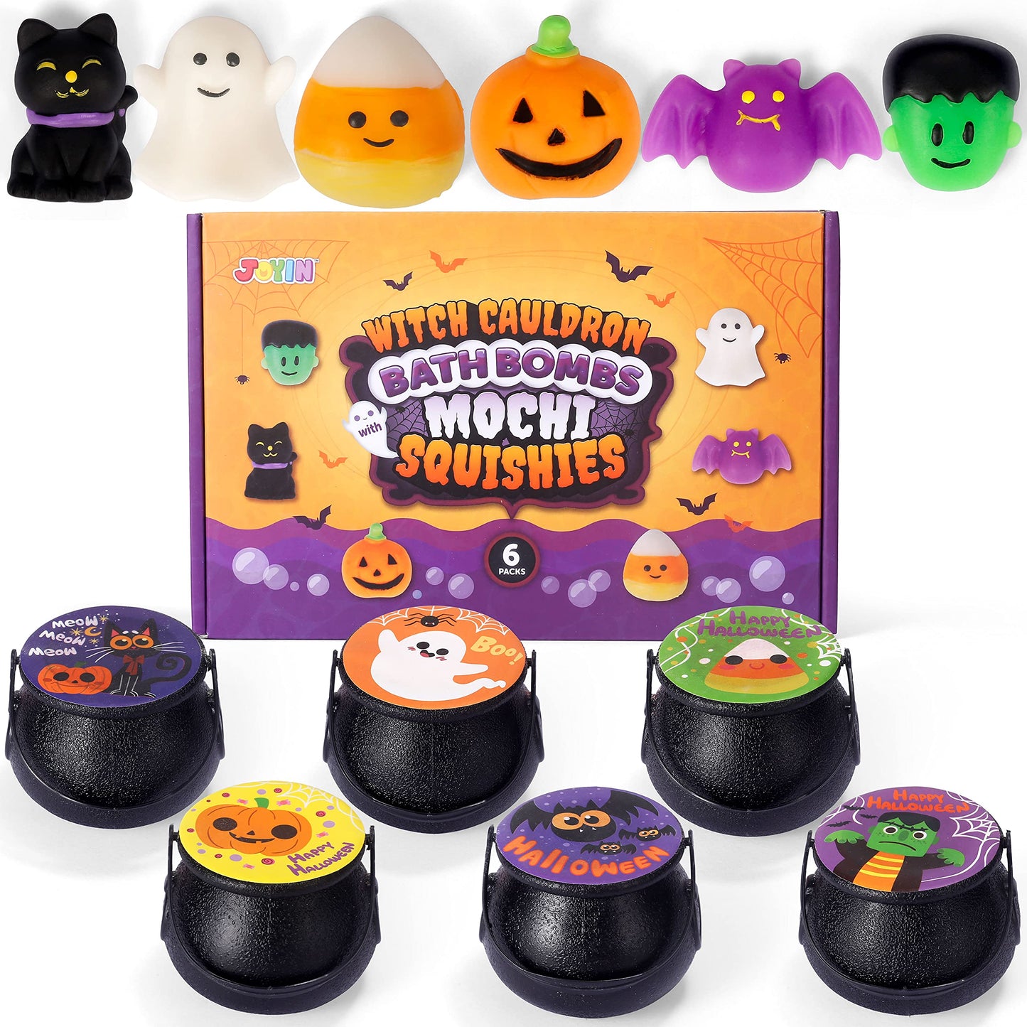 JOYIN Halloween Witch Cauldron Themed Bath Bomb with Mochi Squishy Toy, 6 Packs Bubble Kids Bath Bombs with Surprise Toy Inside, Trick or Treating, Halloween Party Favors Supplies, Goodie Bag Stuffers