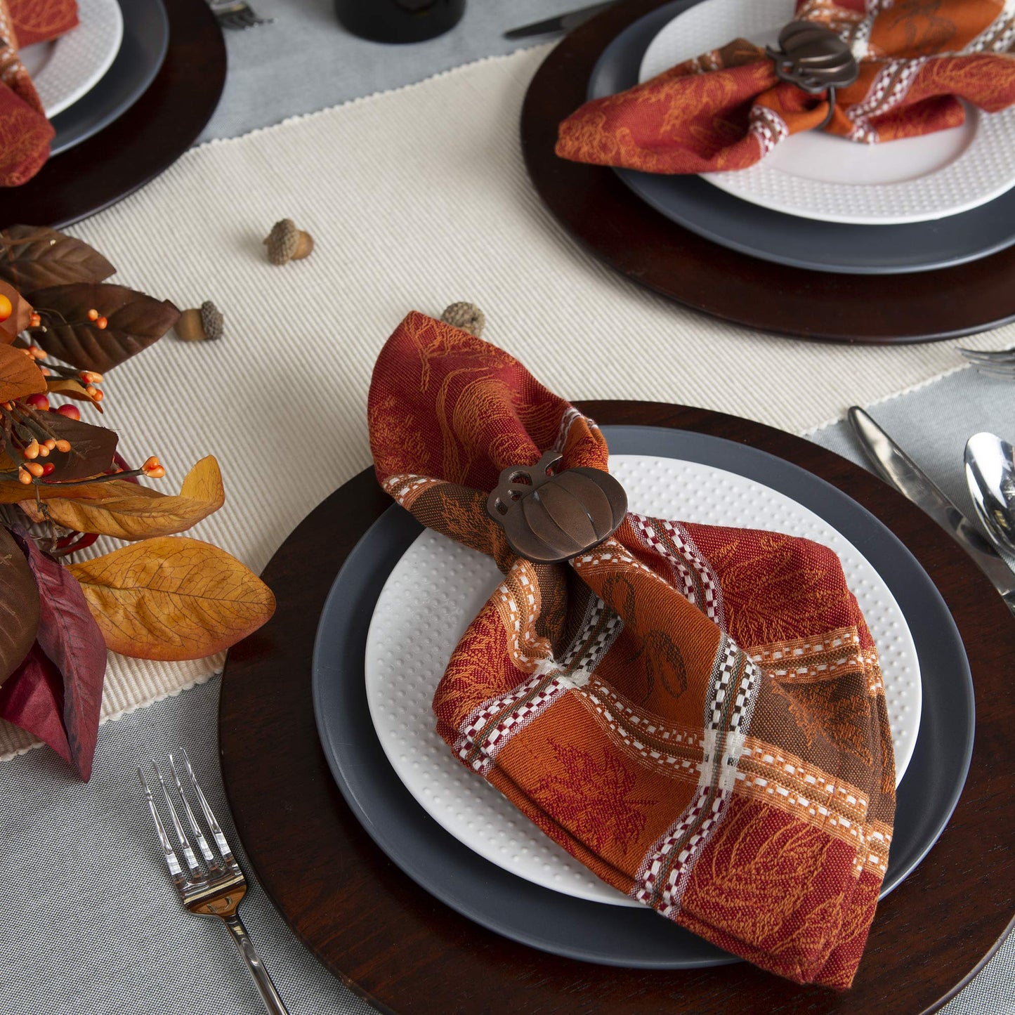 DII Traditional Harvest Wheat Jacquard Collection Thanksgiving Fall Table Décor Damask Cotton, Square Napkin Set, 20x20, Wine Red Botanical, 6 Piece