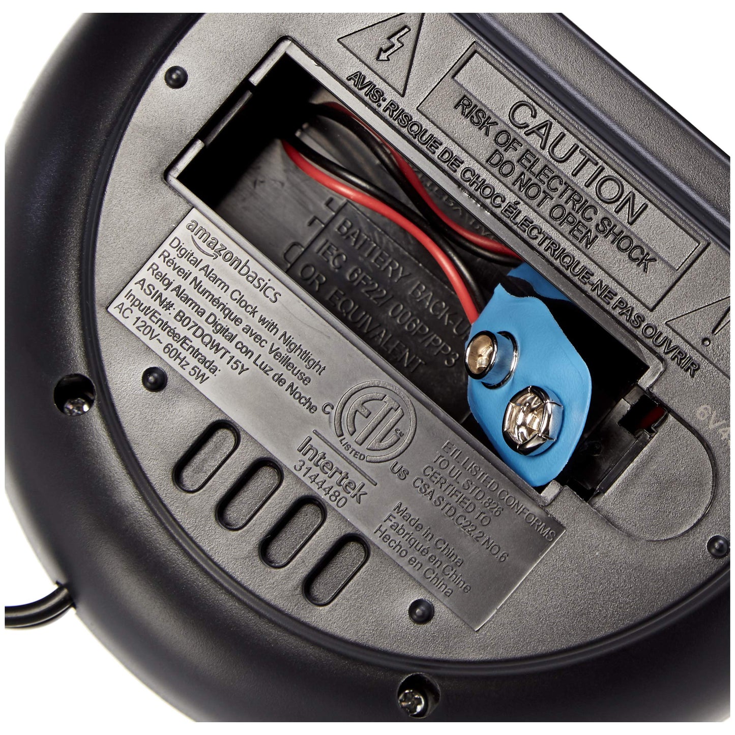 Amazon Basics Small Digital Oval Alarm Clock With LED Display, Nightlight & Battery Backup, Black, 4.5 x 3.5 x 2.4 Inches