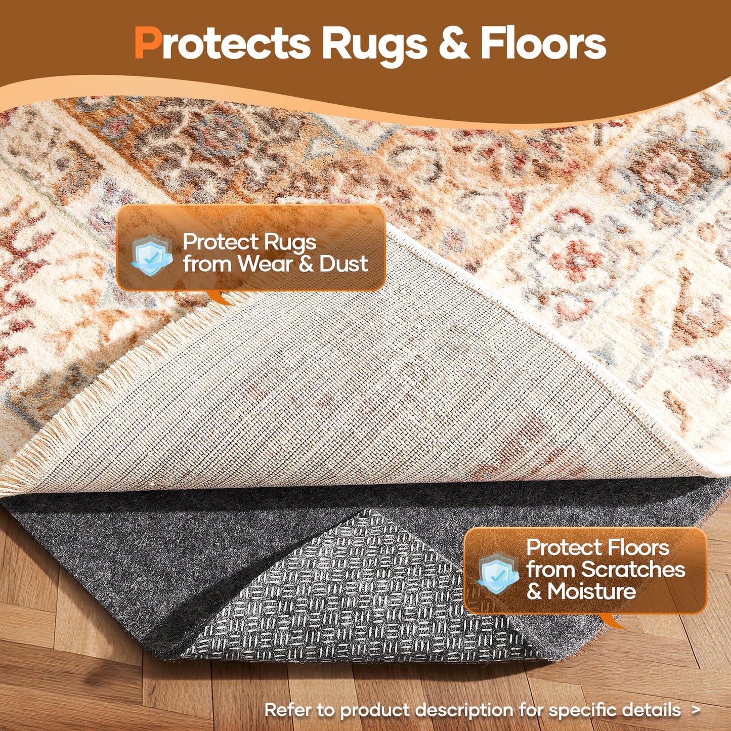 Veken Non Slip Cushioned Rug Pad Gripper 9 x 12 Ft, Felt and Silicone Backing, 1/4 inch Thick Carpet Liner for Hardwood Floors and Finishes, Under Area Rugs Anti Skid Mat, Keep Rugs Safe and in Place