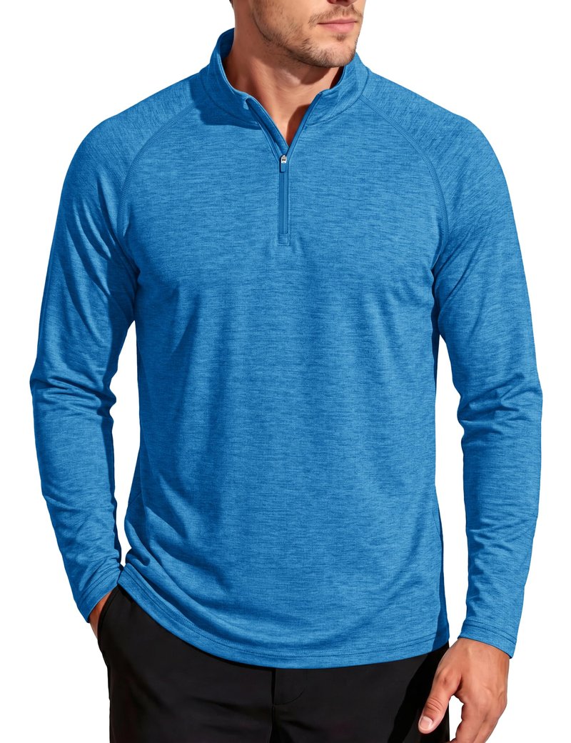 MAGCOMSEN Quarter Zip Pullover Men Long Sleeve Running Shirt Lightweight Athletic Quick Dry Hiking Work Shirts Summer Sea Blue, XL