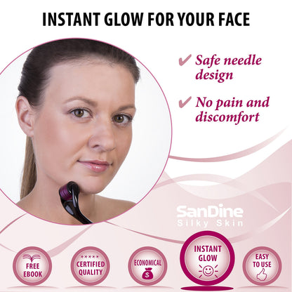 Microneedle Derma Roller - 540 Micro Needle Skin Care System - Ideal to Keep Your Skin Young and Radiant - Titanium for Silky Smooth and Beautiful Skin - Includes FREE E-Book -By Sandine (0.3mm)