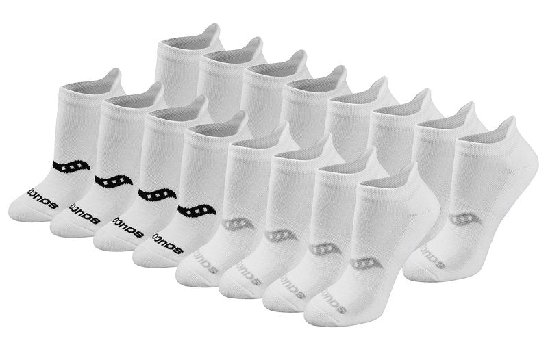 Saucony Women's RunDry Performance 8, 16 Pairs Heel Tab Athletic Socks, S-L, Basic White (16 Pairs), Large