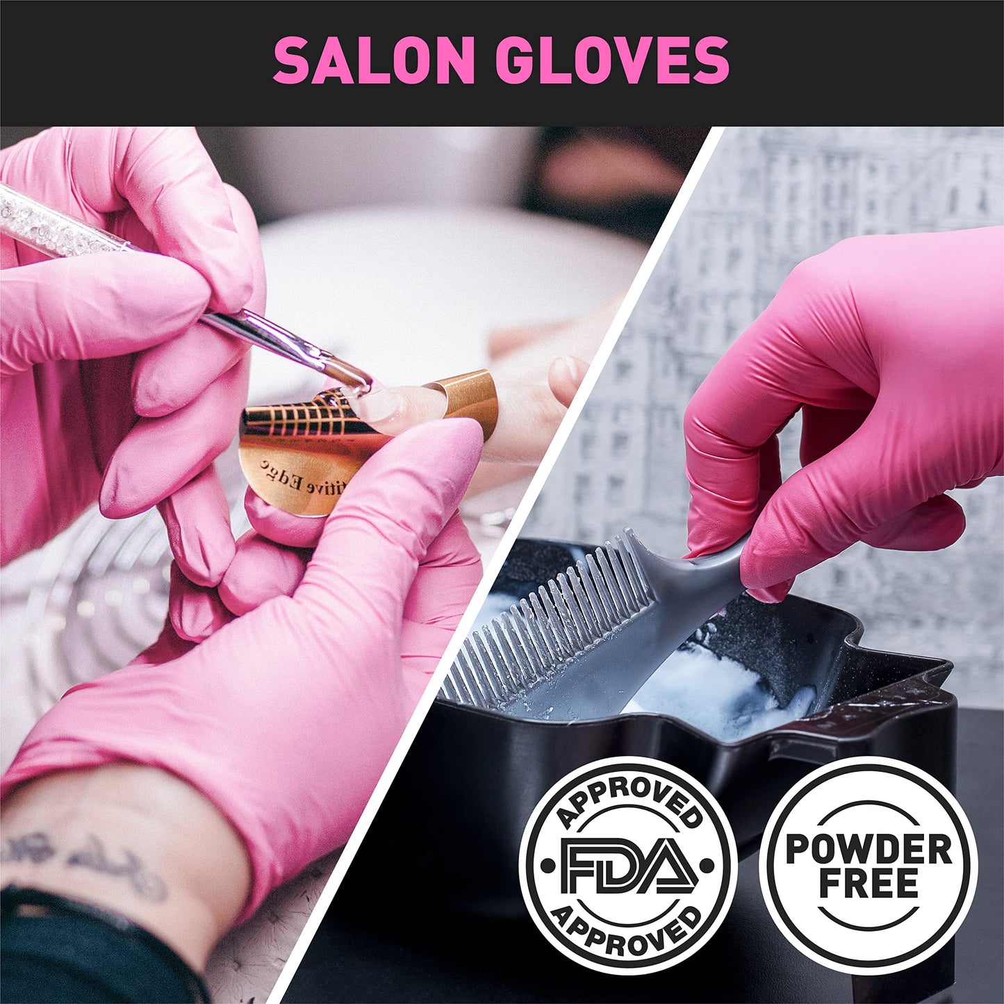 OKIAAS Black/Pink Vinyl Gloves Disposable Latex Free, Food Safe, Powder Free, 5 Mil Thickened for Cooking, Cleaning, Food Prep, Baking, Hair Dye, Tattoo, Medium, 50 Count