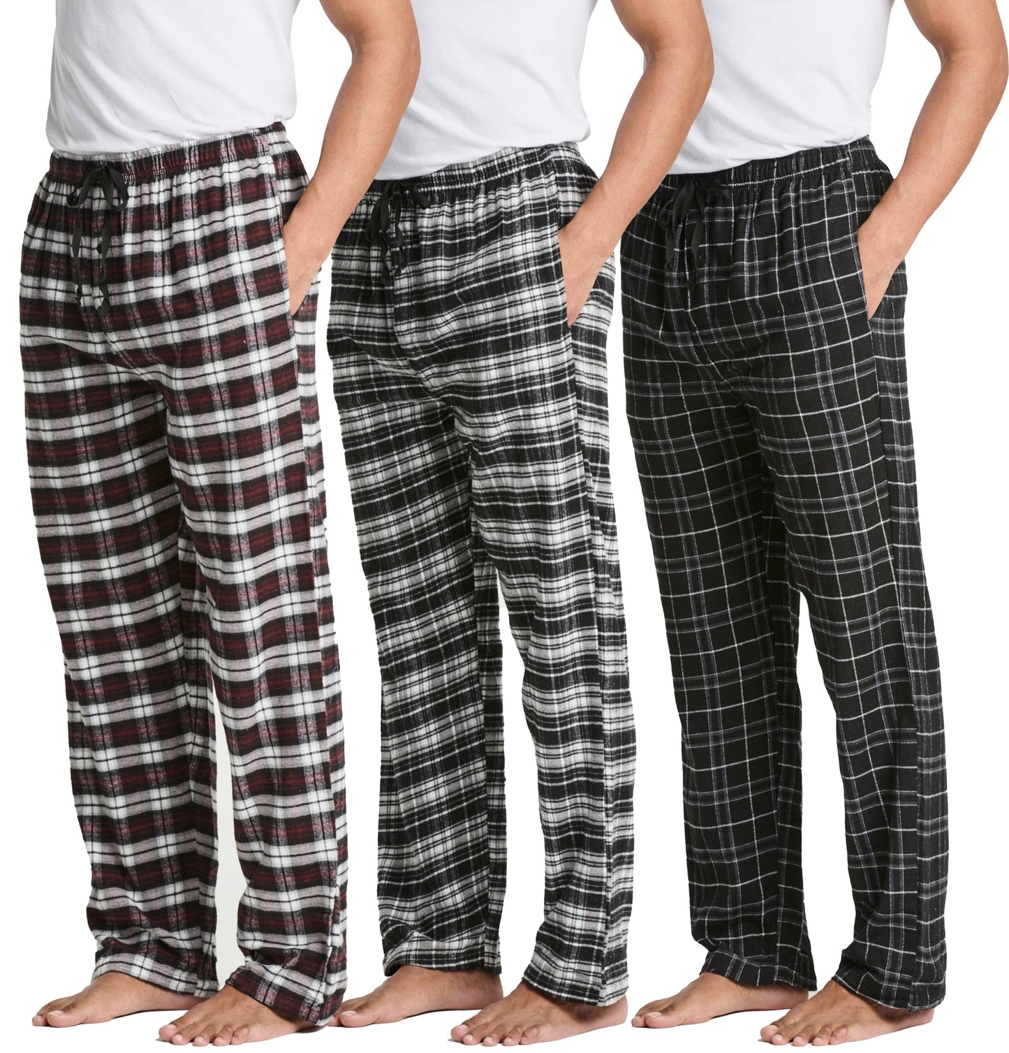Real Essentials 3 Pack: Mens Pajama Pants Cotton Super Soft Pajamas Men Flannel Bottoms Fleece Buffalo Plaid Pj Gifts Lounge Pants Sleepwear Pijamas Hombres Essentials Woven,Set 2-L