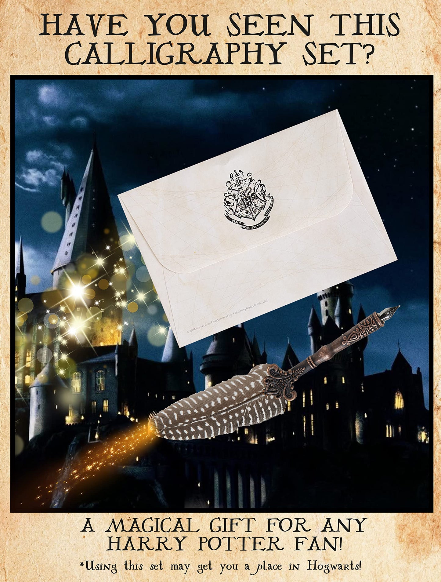 Harry Potter Calligraphy Set With Feather Quill Pen Ink A5 Paper Envelopes Stamp Stickers Fun Writing Kit Gifts for Kids
