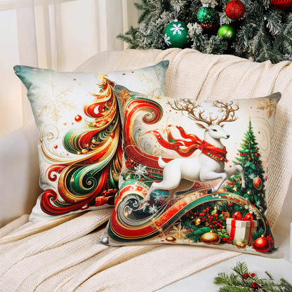 Harraca Christmas Throw Pillow Covers 18x18 Set of 4 Winter Holiday Decorative Pillowcase Reindeer Snowman Christmas Tree Santa Farmhouse Home Decor for Sofa Couch Cushion