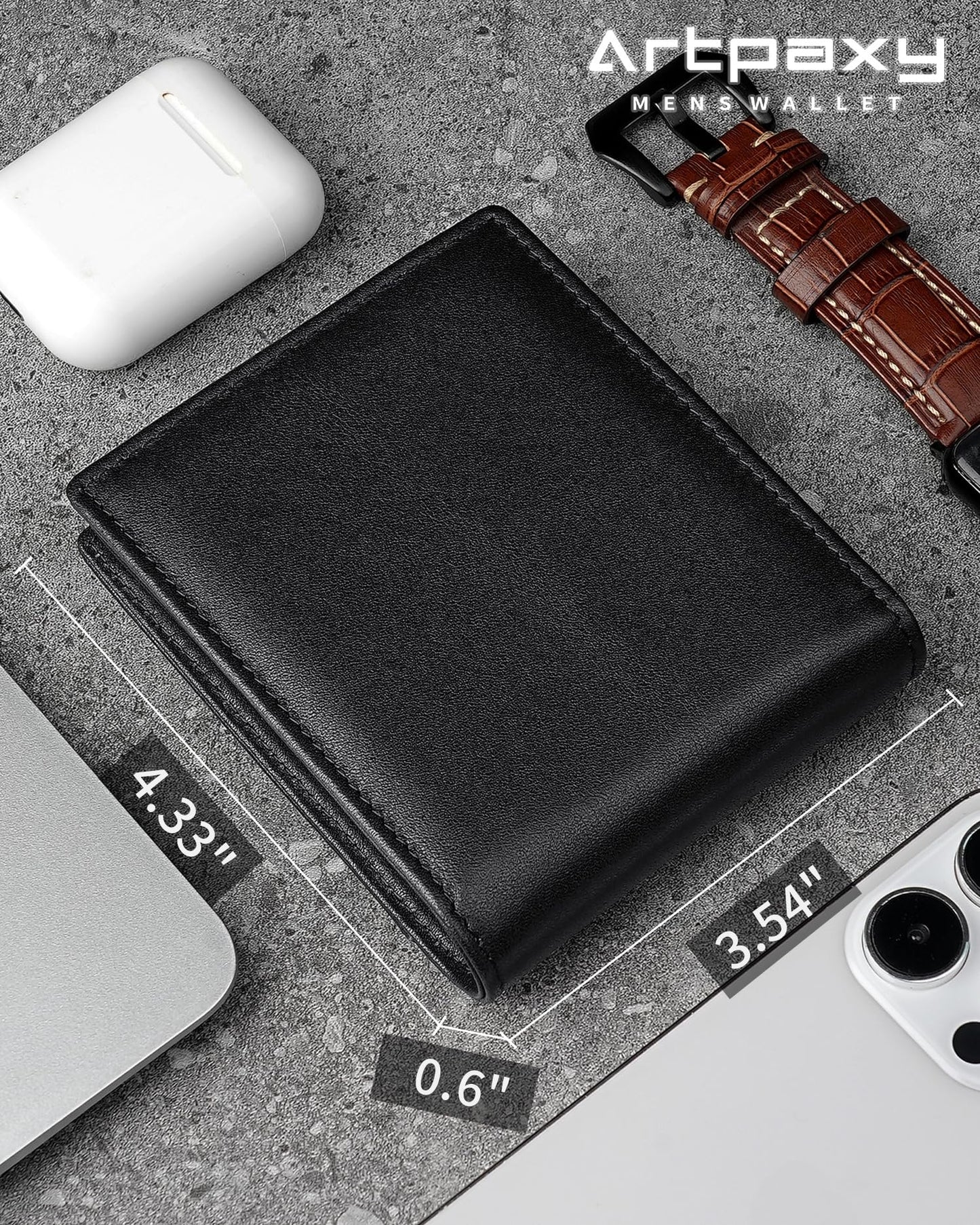 Artpaxy Mens Wallet Genuine Leather Bifold RFID Blocking Wallet for Men with 1 ID Window 13 Card Holders 2 cash pockets 1 Gift Box