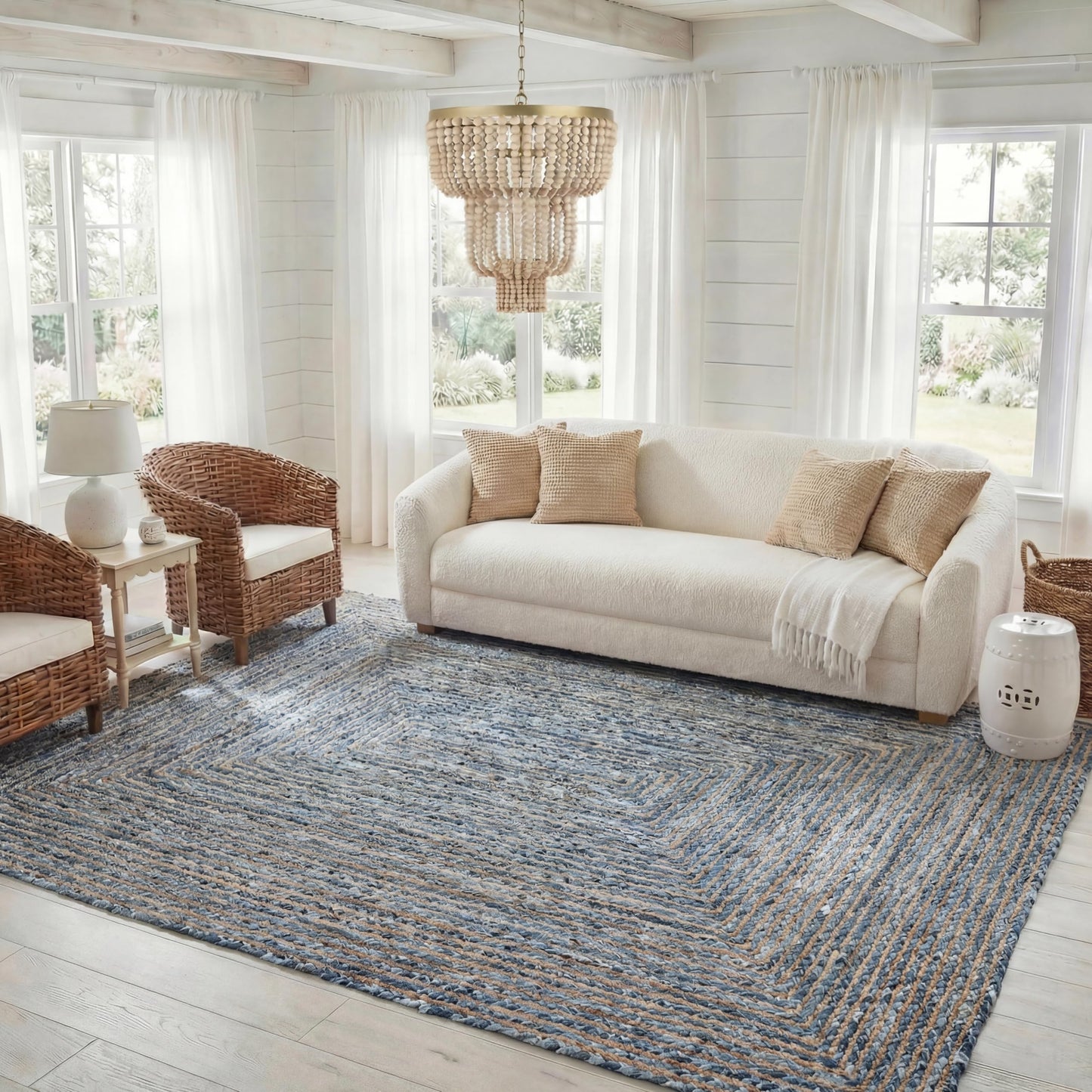 SAFAVIEH Area Rug 6x9 - Cape Cod Collection - Blue & Natural Brown, Handmade Jute & Cotton, Woven Braided Design (CAP202M)