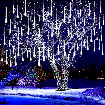 Kwaiffeo Christmas Lights Outdoor, 8 Tubes Meteor Shower Lights LED Snow Falling Icicle Cascading Light for Xmas Tree Wedding Decoration Party, UL Plug, White