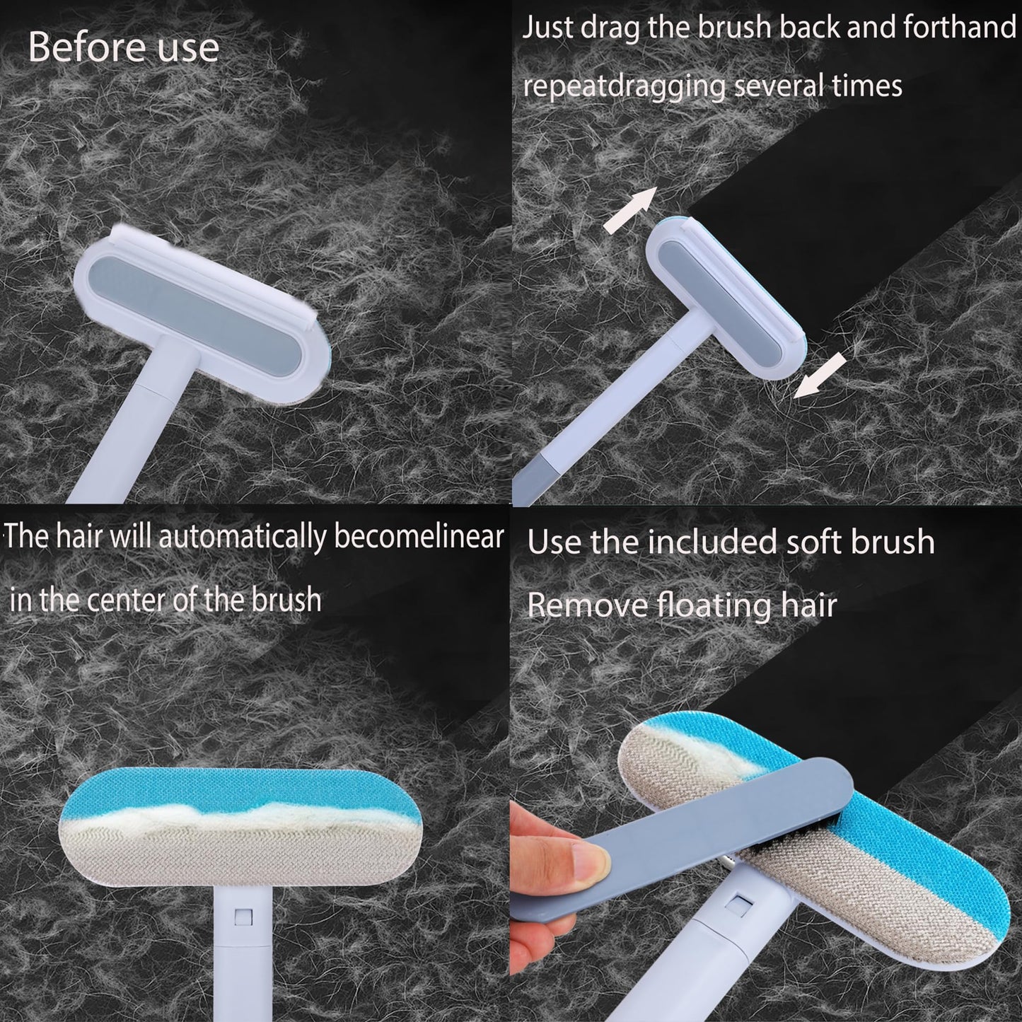 HappyLong Pet Hair Remover for Furniture, Reusable, Washable Lint Brush for Dog and Cat Hair - 17.3Inch Extendable, Gentle on Couches, Carpets, Clothes, Bedding