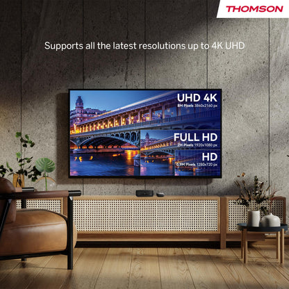 Thomson Streaming Box 270UK Plus, Built-in Speaker for Voice Control, Google TV, Netflix, Disney+, 4K UHD, Streaming via Wi-Fi, Google Cast, 32GB Storage
