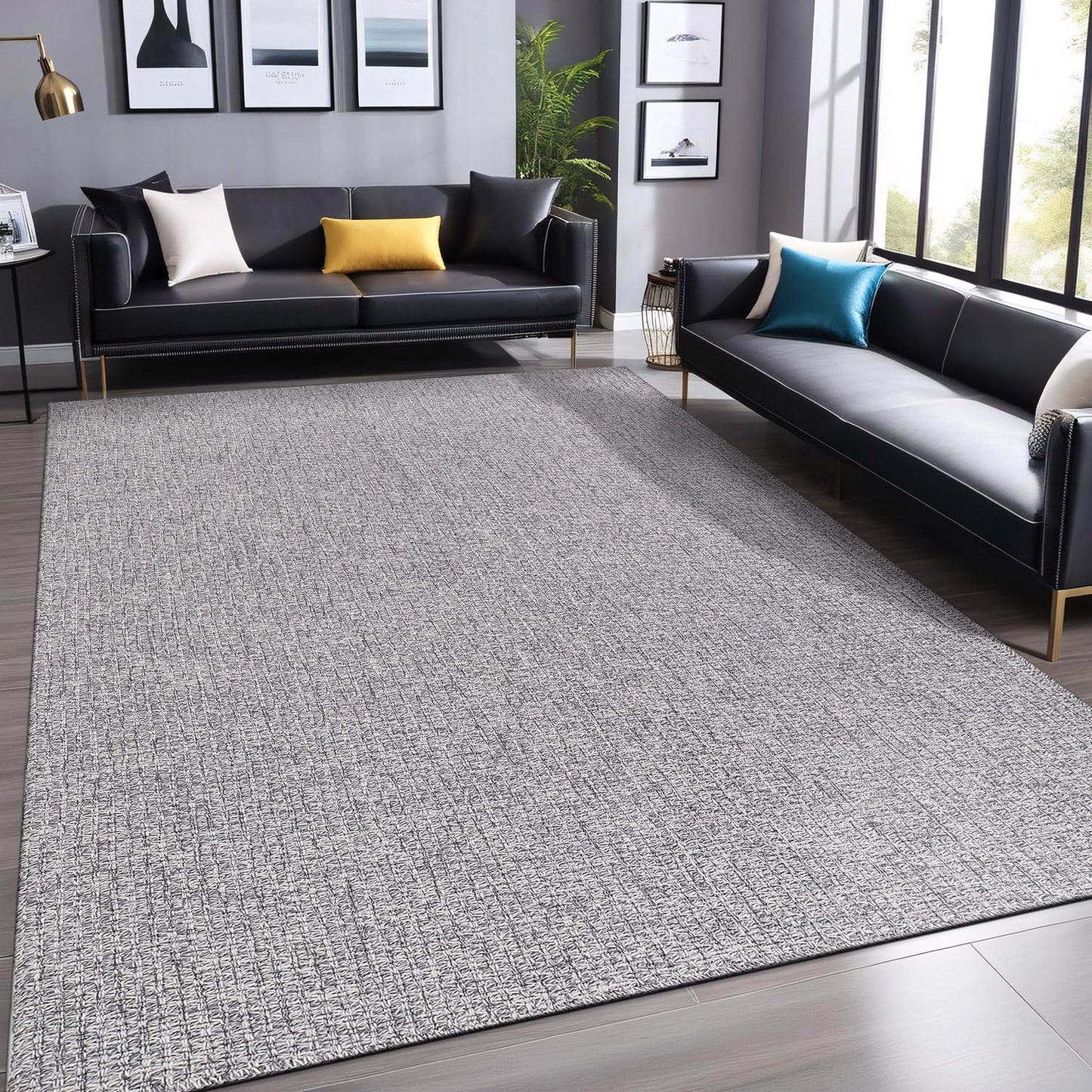 Luul Home Easy Jute Rugs 5x7 Gray Color Living Room Indoor Outdoor Area Rug for Farmhouse Patio and Kitchen Rug High Traffic Washable Easy to Clean Solid Boho Woven Design Outside Carpet (5 x 7)